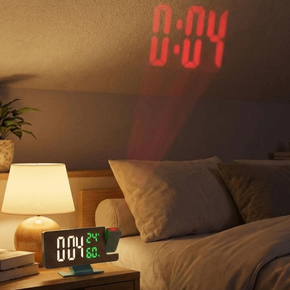 12/24 H LED Projector Clock Large Screen Temperature Humidity Digital Alarm Clock Adjustable Brightness 180° Rotatable
