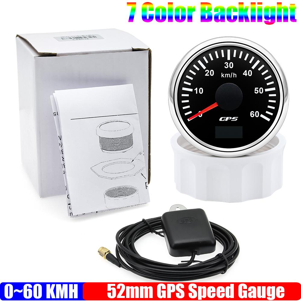 

30 км/ч, 60 км/ч, 120 км/ч, 80 км/ч, 200 км/ч 7-цветный светодиодный 52 мм GPS-спидометр с антенной, одометр для автомобиля, морской лодки 12 В 24 В