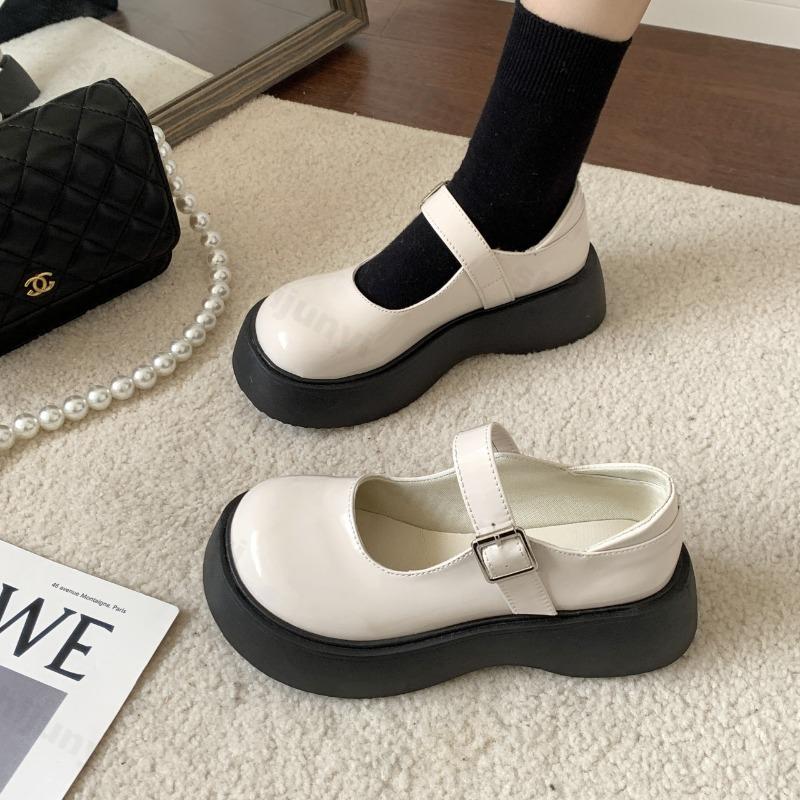 Letnie Buty Damskie Letnie Nowe Vintage Brytyjski Styl Mary Jane Gruba Podeszwa Zwiększające Wzrost Moda Outdoorowe Buty ze Skóry PU