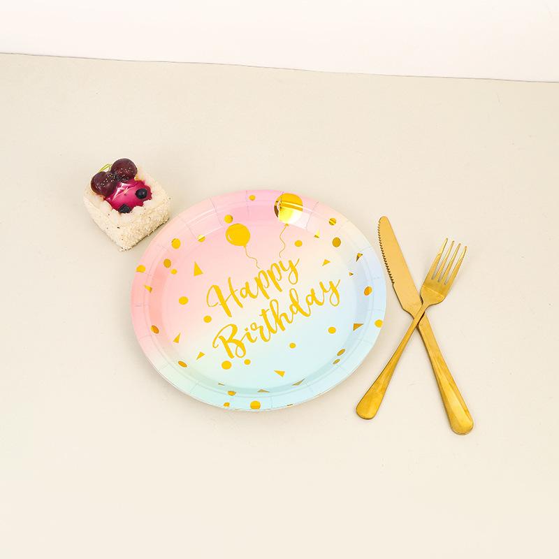 Pack Of 16 Disposable Plate Set Pink Bronzing Polka Dots Birthday Party Cutlery Cupcake Plate