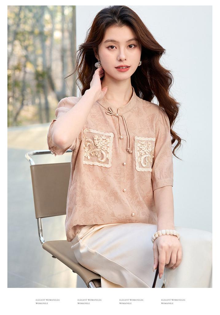 26 Year New Summer High-end Chinese Style Short Sleeved T-shirt, Blouse, Women's Shirt, Top, Women's Clothing