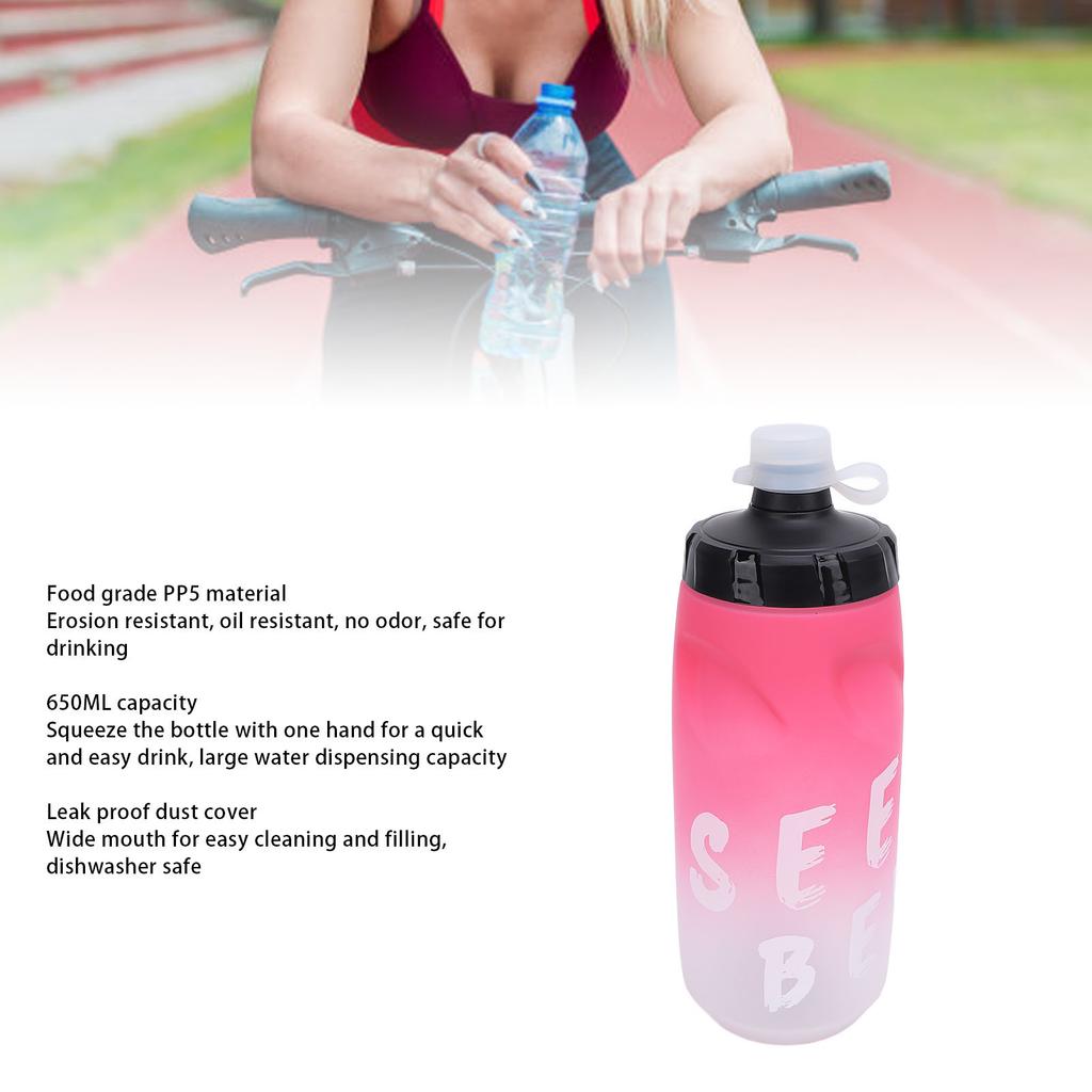 Cycling Water Bottle 650ml PP5 TPE Leak Proof Squeeze Water Bottle with Silicone Dust Cover for Outdoors Sports Fitness Running Gradient Pink White
