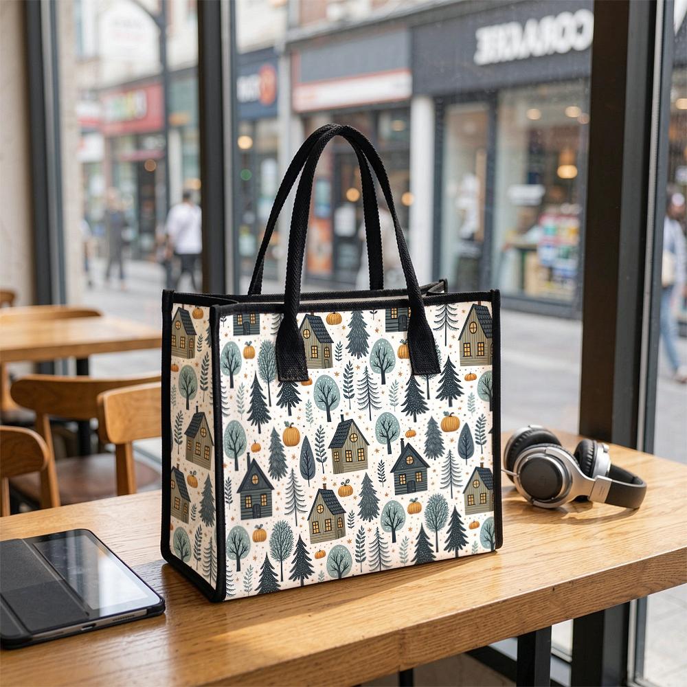 Autumn House Print Tote Bag Portable Reusable Casual Daily Carry Bag for Women
