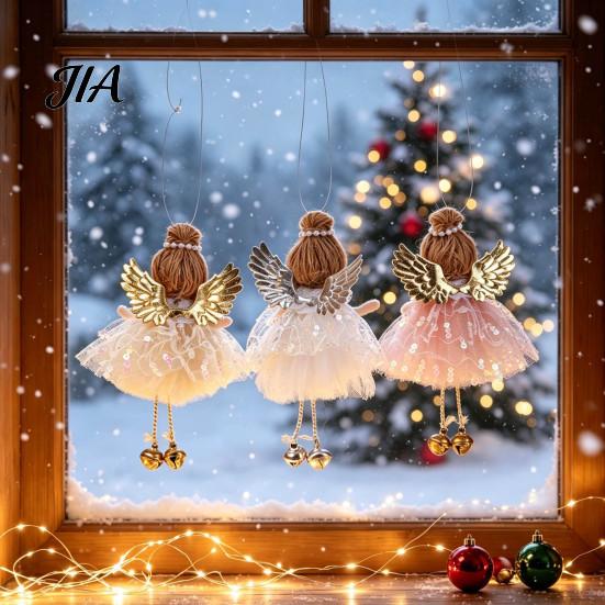 Pastel Christmas Tree Decor Angel Ornaments, Cute Plush Doll Pendant with Soft Furnishing Party Accents Bell for Tree, Holiday Home Simple Scene