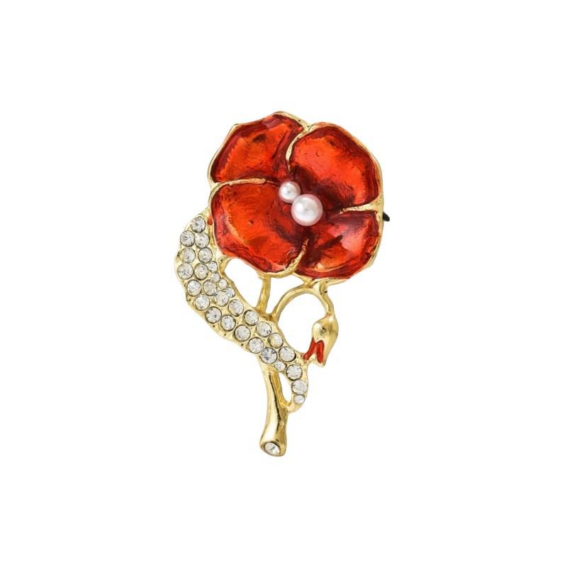 Elegant Rhinestone Poppy Flower Brooch - Inspired by British Royal Style