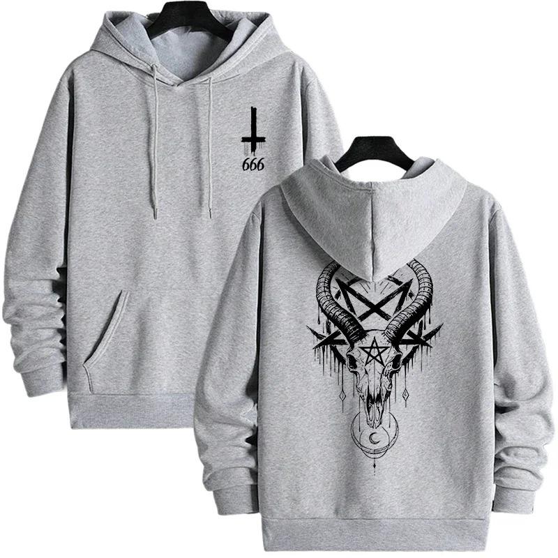 2025 Men's Gothic Devil Horror Face 3D Printed Sportswear Street Wear Casual Hoodie Inverted Cross Comfortable Long Sleeve Top