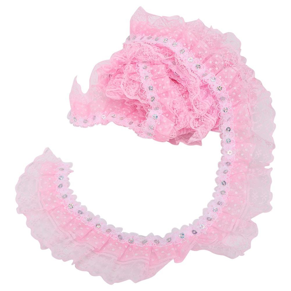 1pcs Pleated Organza Mesh Lace Ribbon 3 Layer Printing Dots Ribbon Pleated Trim Ribbon  Sewing Craft розовый