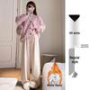 Women's White Drapey Velvet-Lined High-Waist Loose Wide-Leg Trousers - Autumn/Winter Collection