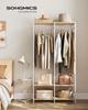 SONGMICS Portable Clothes Wardrobe, Foldable Closet, Clothes Rack Freestanding, Closet Organiser, with Hanging Rods, Storage Shelves, Removable Hooks