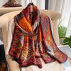 New Simulated Silk Printed Scarf for Women's Autumn and Winter Warmth Scarf Fashionable and Fashionable Foreign Style Shawl