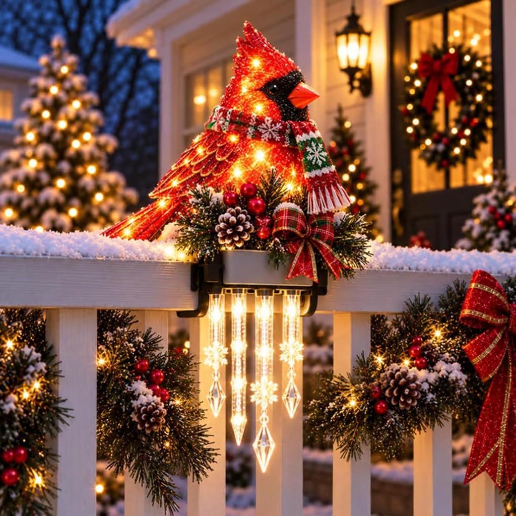 Winter luminous sparrow light decoration in red