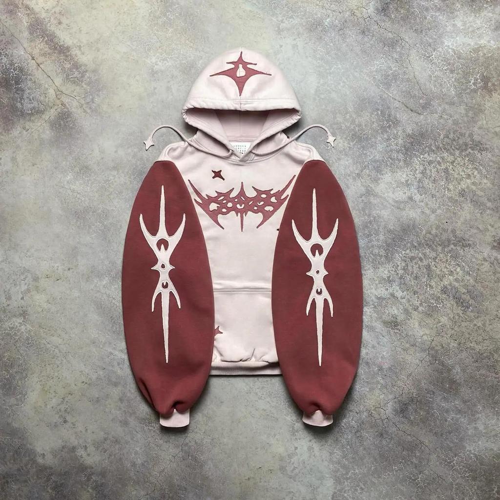 ZYLLO Hip Hop Patch Streetwear Hoodie Y2K Retro Hoodie Sweatshirt Mens Womens New Harajuku Gothic Pullover Hoodie Clothes