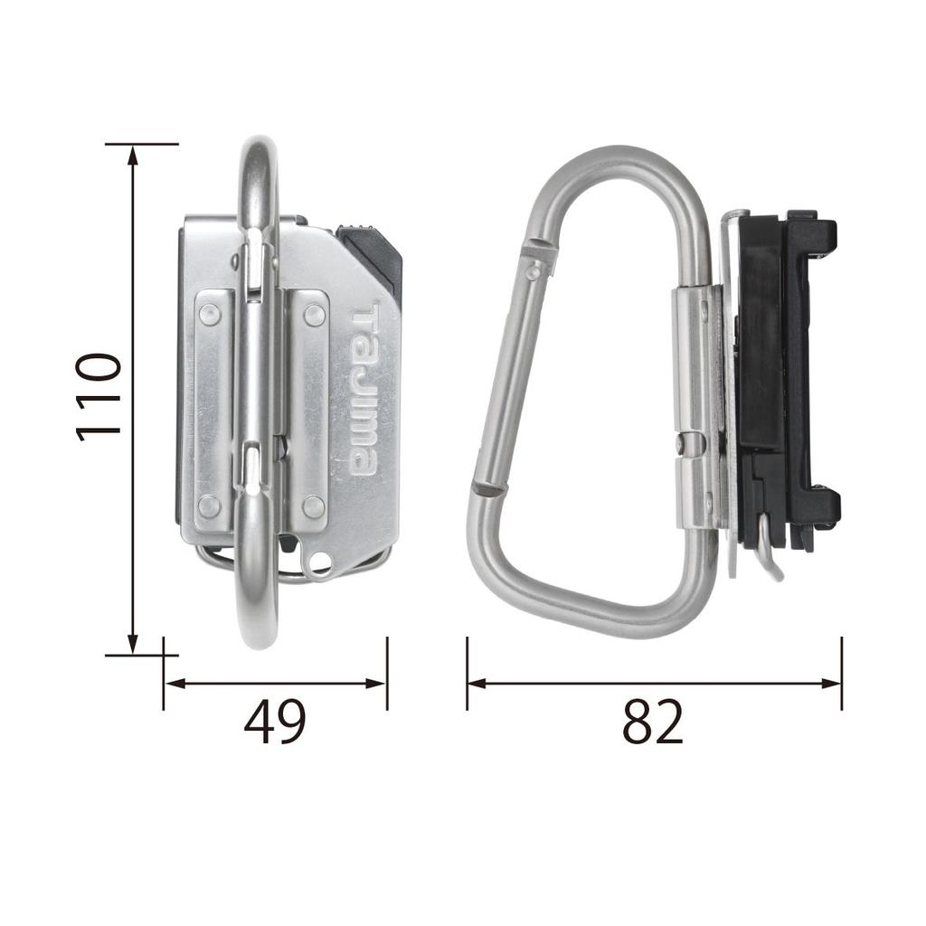 Tajima Safe System Detachable Tool Holder, High-Durability Extra-Thick Stainless Steel, Large Folding Carabiner SFKHS-CLF. Easy to attach and detach,