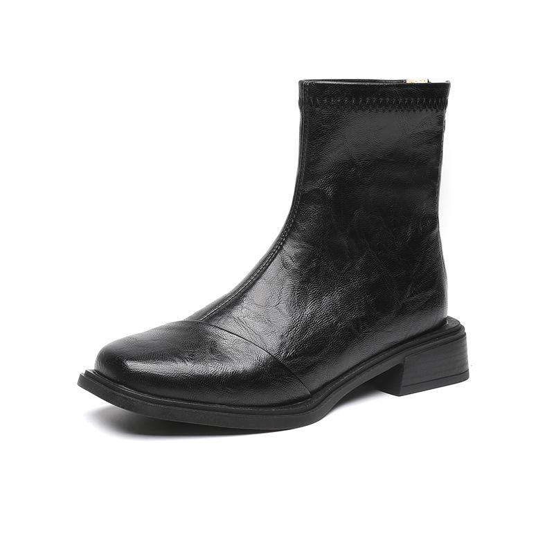 French Women's Boots Retro Thin Women's Boots Thick Heel Square Head Rear Zipper Simple Autumn and Winter Martin Boots