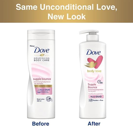 DOVE Body Love, Supple Bounce Body Lotion, 400 Ml , for Supple Healthy Skin, 48hrs Long-Lasting Moisturization, Paraben-Free, Plant Based Moisturizer
