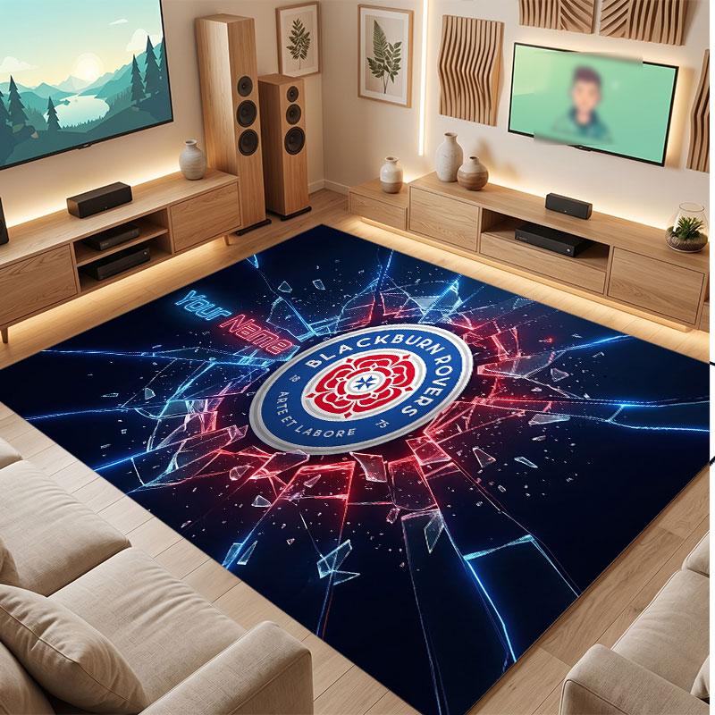 Bolton Wanderers FC Custom Crystal Velvet Rug, Personalized Name Text Print, Football Logo Soft Non‑Slip Floor Mat Home Decor Gift
