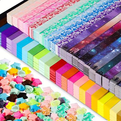 2100 Blatt Origami-Sternenstreifen, 27 einfarbige Papiersterne, Nachtlicht-Origami-Sternenstreifen, Weltraum-Origami-Streifen, doppelseitige Sternstreifen