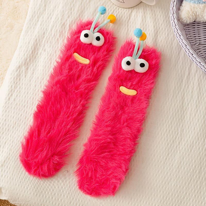 Ugly Cute Funny Socks Women's Medium Tube Socks Autumn and Winter Floor Sleeping Socks Coral Fleece Home Hair Fluffy Cute Warm