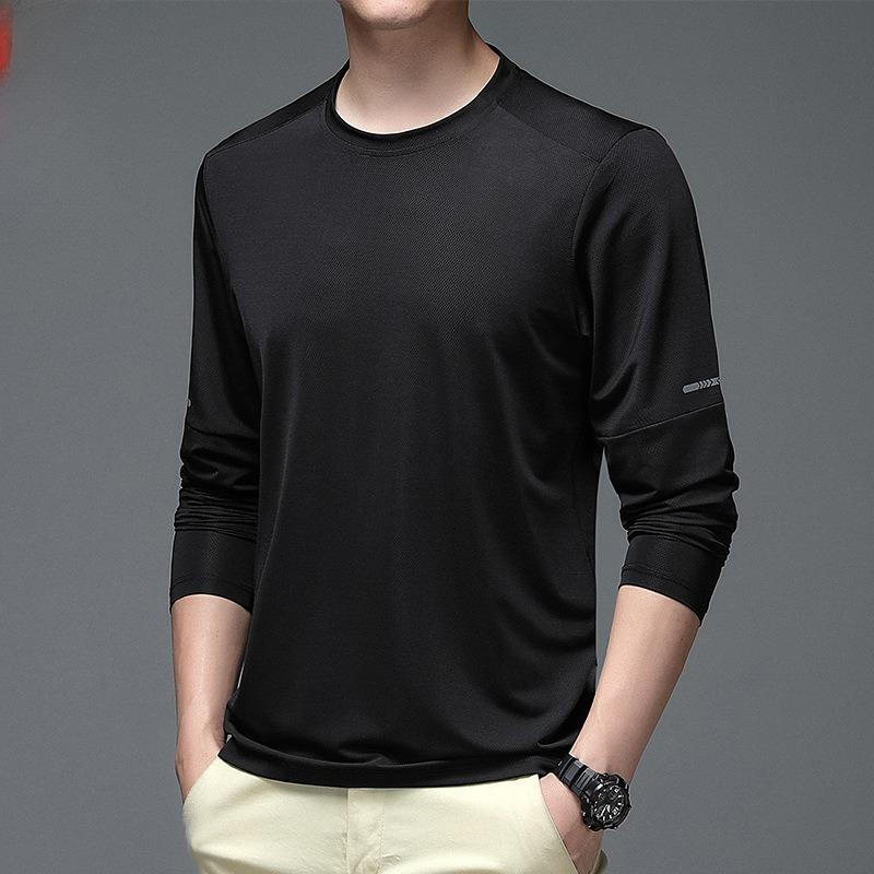 Ultra-thin Men's Ice Silk Outdoor Sports Quick-drying Long-sleeved T-shirt High-elastic Yoga Running Suit Men