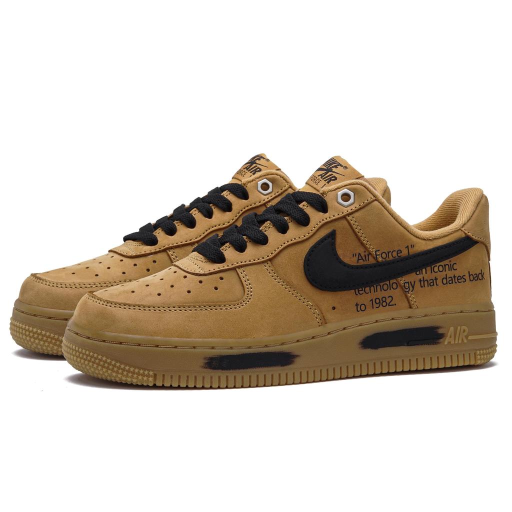 Nike Air Force 1 Black Oat Slip Resistant Abrasion Resistant Low top Skateboard Shoes Unisex Wheat CJ9179-200(Team645-)