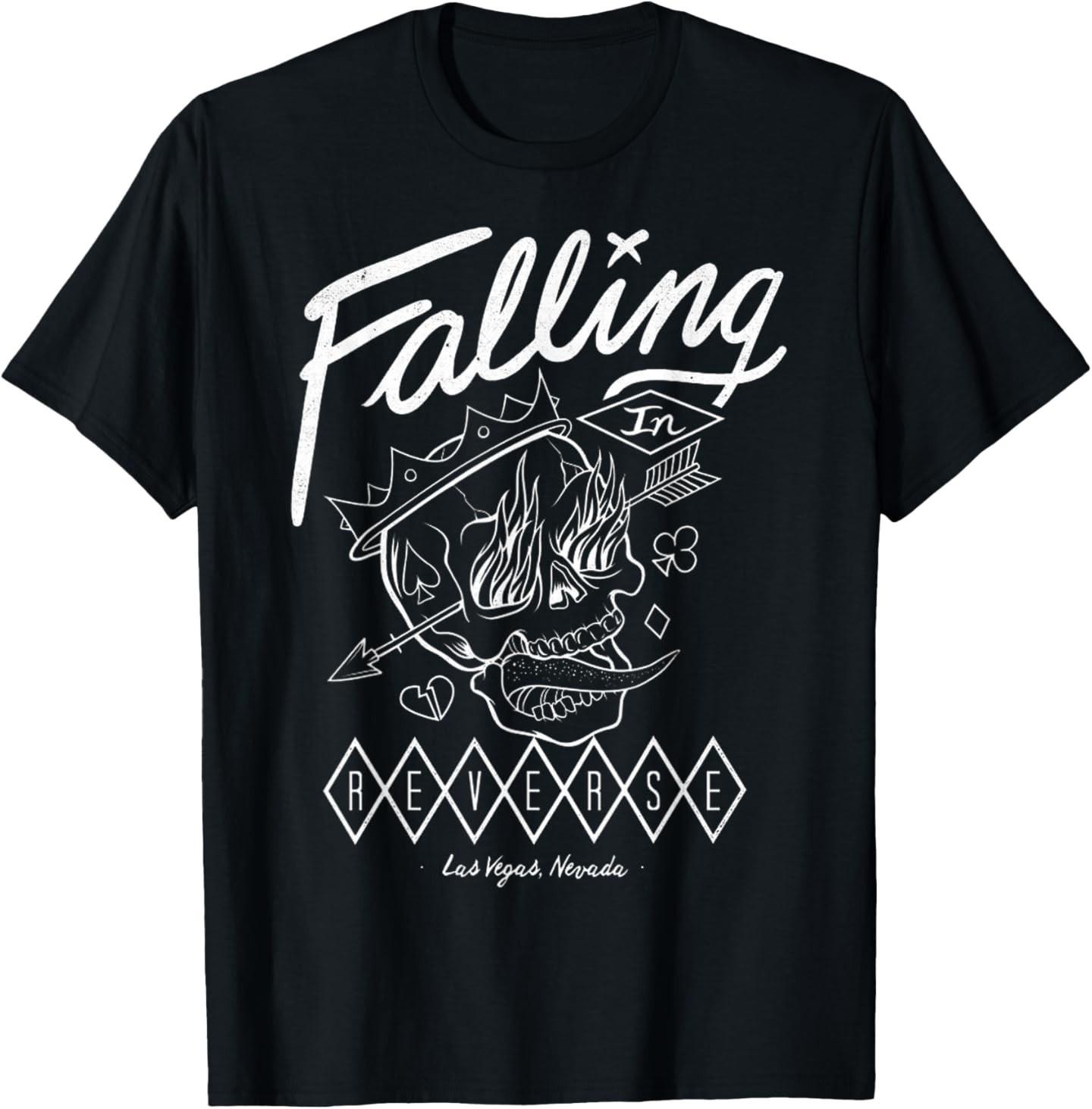 Falling In Reverse - Vegas Flame Skull - Official Merch T-Shirt Mens Womens Tees Top 4XL