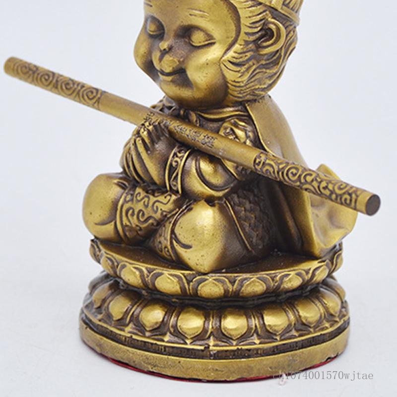 Chinese Style Sun Wukong Sculpture Ornament, Copper Ware Crafts, Monkey King Buddha Statue, Creative Home Decorations, Gift, 1Pc
