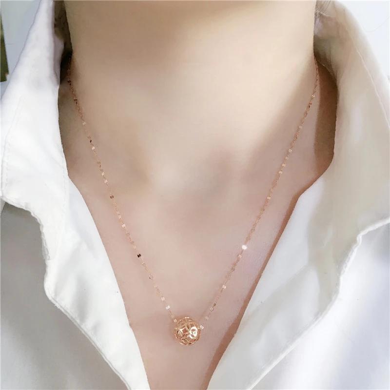 Rose Golden Simple Hollow Copper Coin Shaped Bead Pendant Classic Geometric Necklace for Women and Clavicle Chain Zircon