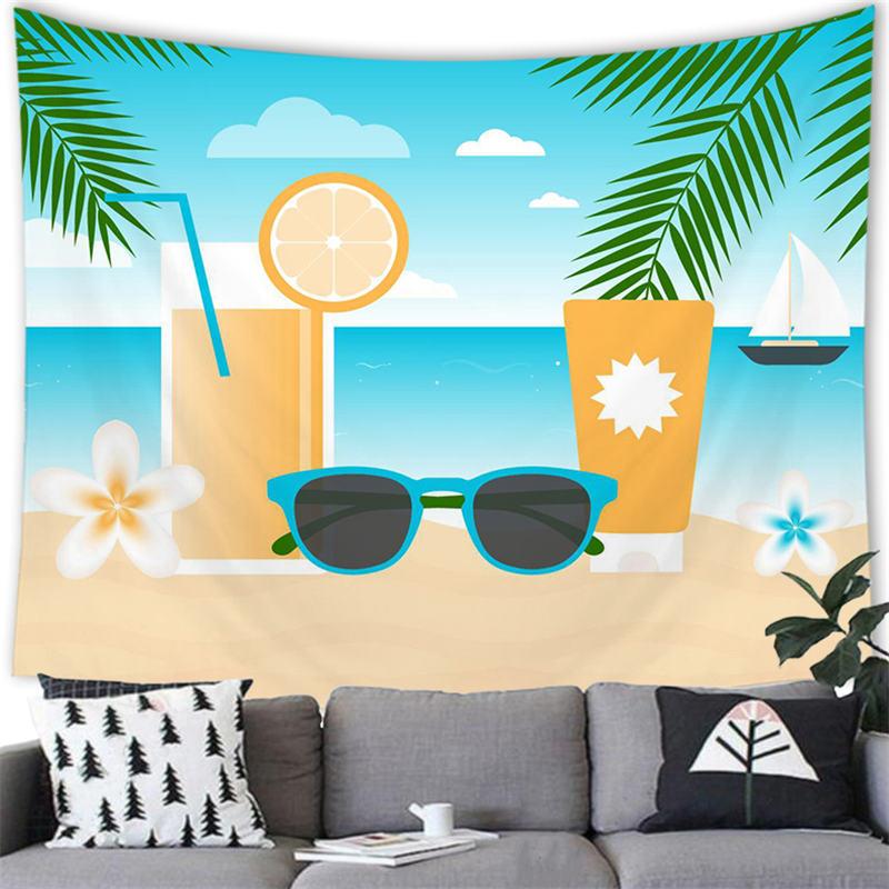 Summer Beach Tapestry Wall Hanging Cartoon Summer Beach  Party Home Bedroom Living Room Aestheticism Decor Background Tapestry