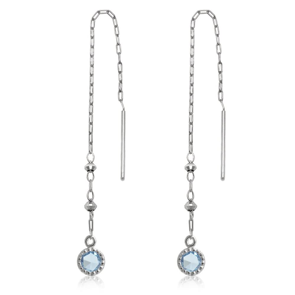 

miwahouseki K10 White Gold Natural Stone Blue Topaz Delicate Chain Earrings with Silicone Backing [Miwa Houseki]