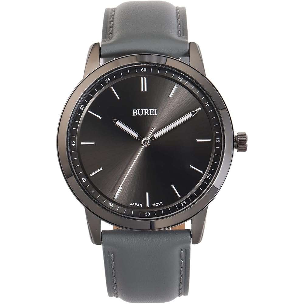 BUREI Men s Analog Quartz Watch Waterproof Gray Leather Band Lightweight Business Style Gray
