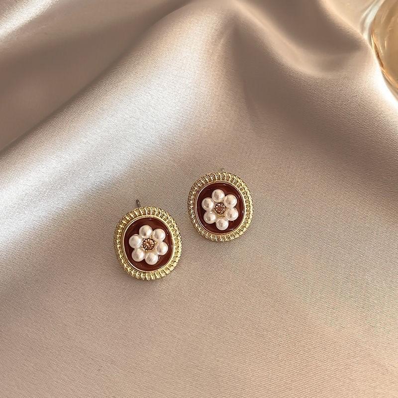 Maillard Coffee Color Amber Earrings Women's Autumn and Winter High-end Commuter Style Earrings Light Luxury Niche Design Earrings