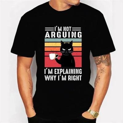 Zomer Mannen T-shirt Zwarte Kat Ik Ben Niet Aan Het Discussiëren Grafisch Bedrukt T-shirt Grappige Kat Koffie Korte Mouw Oversized Mannen Kleding