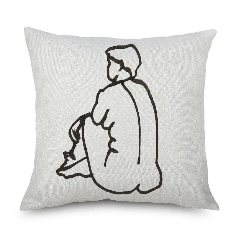 Henri Matisse Portrait Cushion Covers Simple Line Drawing Linen Pillow Case Sofa Deocr Art Painting Decorative