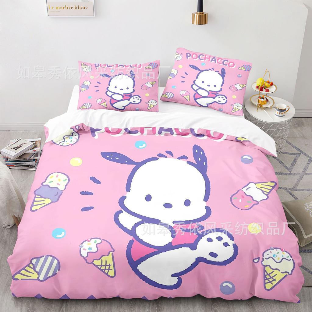 Sanrio Pochacco Bedding Sets Comforter Quilt Bed Cover Duvet Cover Pillow Case 2-3 Pieces Sets Kids Adult Size