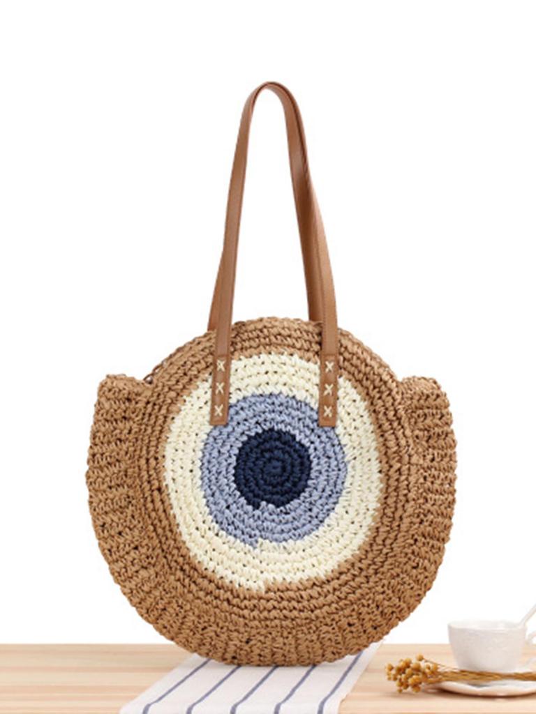 Women's Large Capacity Woven Round Shoulder Bag - Fashionable Beach & Commuter Style