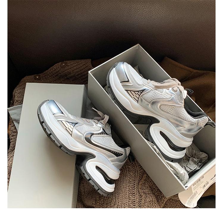 Cowhide Version~ Leather Platform Dad Shoes Women's Old Dirty Shoes Muffin Height Increase Casual Sports Shoes Board Shoes