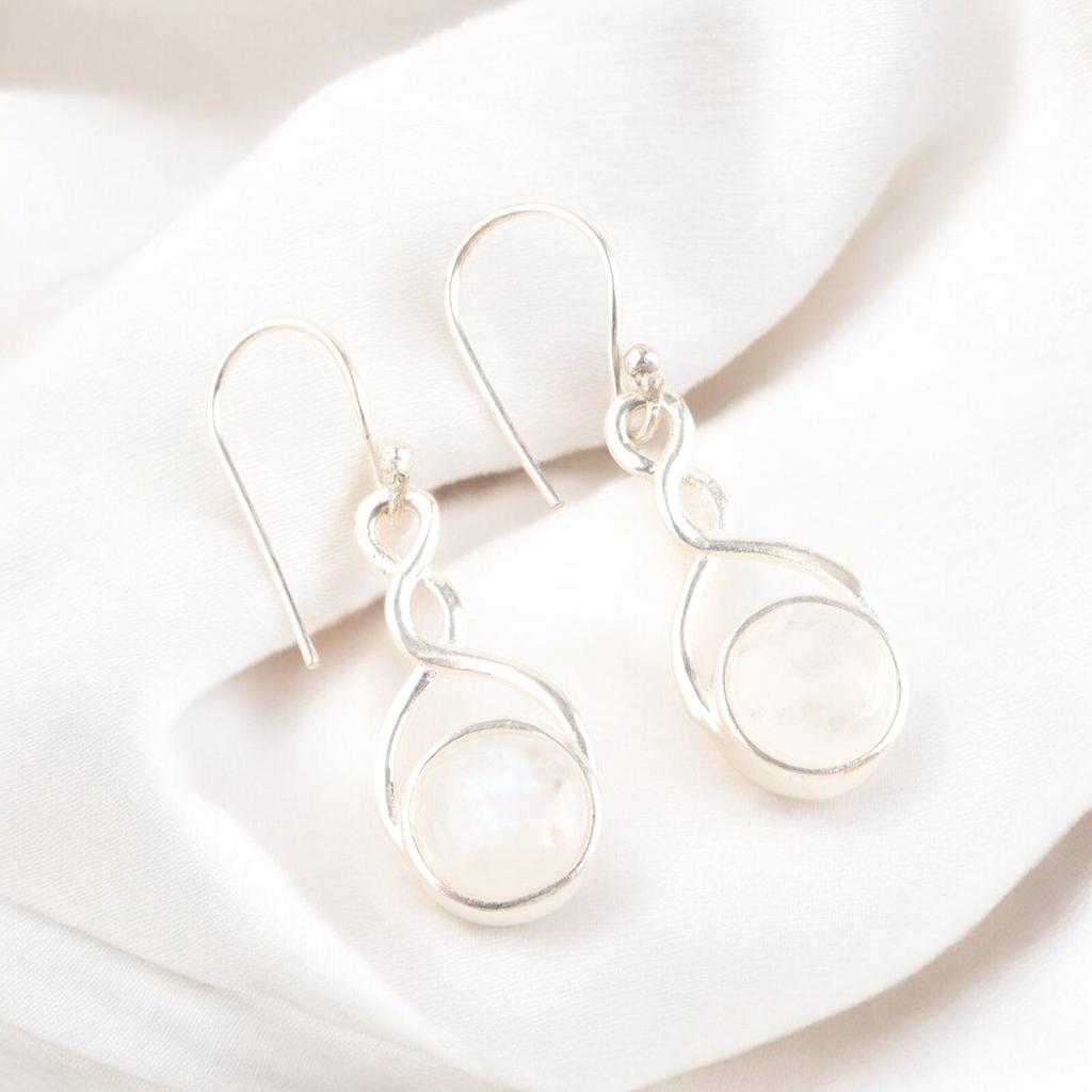 Blauer Blitz Regenbogen-Mondstein 925 Sterlingsilber Hängeohrringe für Sie 1,68" CE-15-36