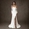 Light Wedding Dress One-word Shoulder New Temperament Lace Going Out Welcome Dress White Satin Engagement Dress