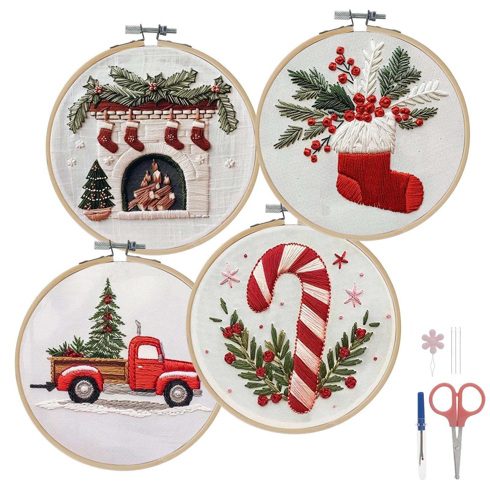 New DIY Embroidery Needlework Tools For Beginners Home Sewing HandCrafts Kit Embroidery Set Christmas Tree Car Pattern Handmade