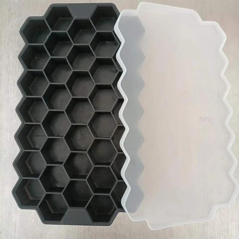 Reusable Silicone Ice Cube Tray with Removable Lids, BPA Free, Creative Honeycomb Cube Maker
