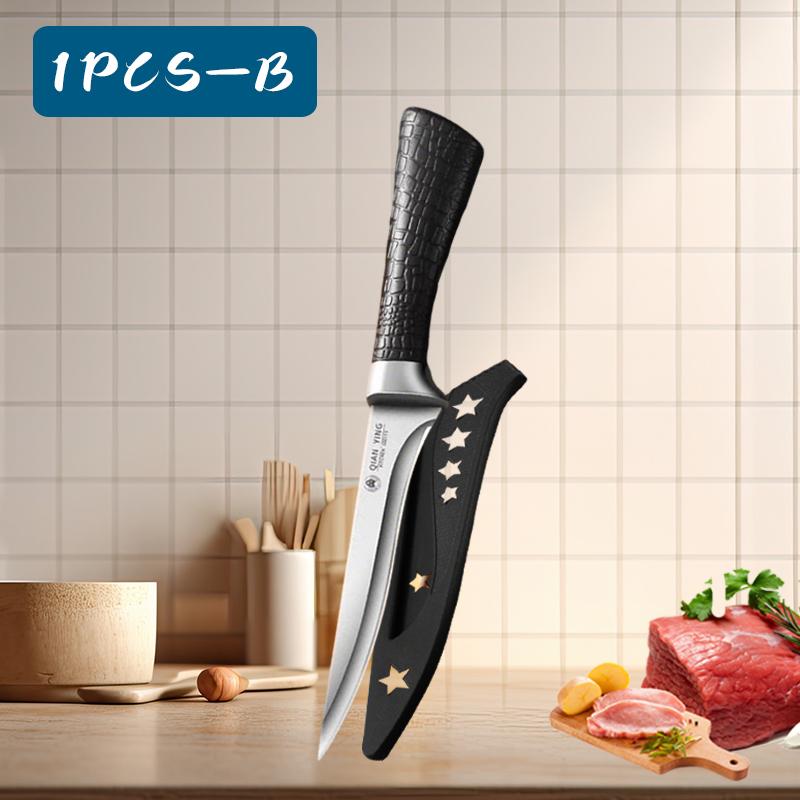 Professional Boning Knife with Stainless Steel Fruit Slicing Knife Non-slip Handle Kitchen Slaughtering Knife with Cover