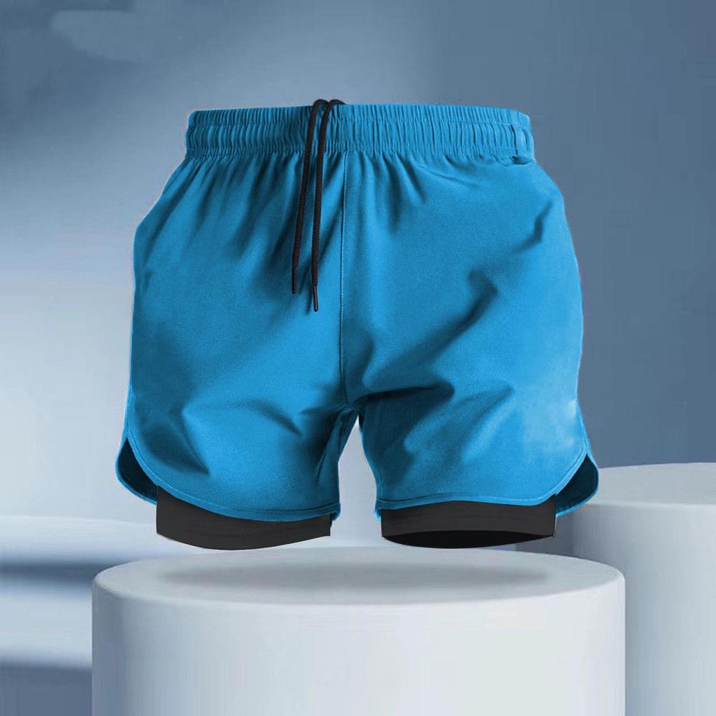 Men's Quick-Drying Three-Quarter Running Shorts with Inner Lining - American Style Fitness Pants