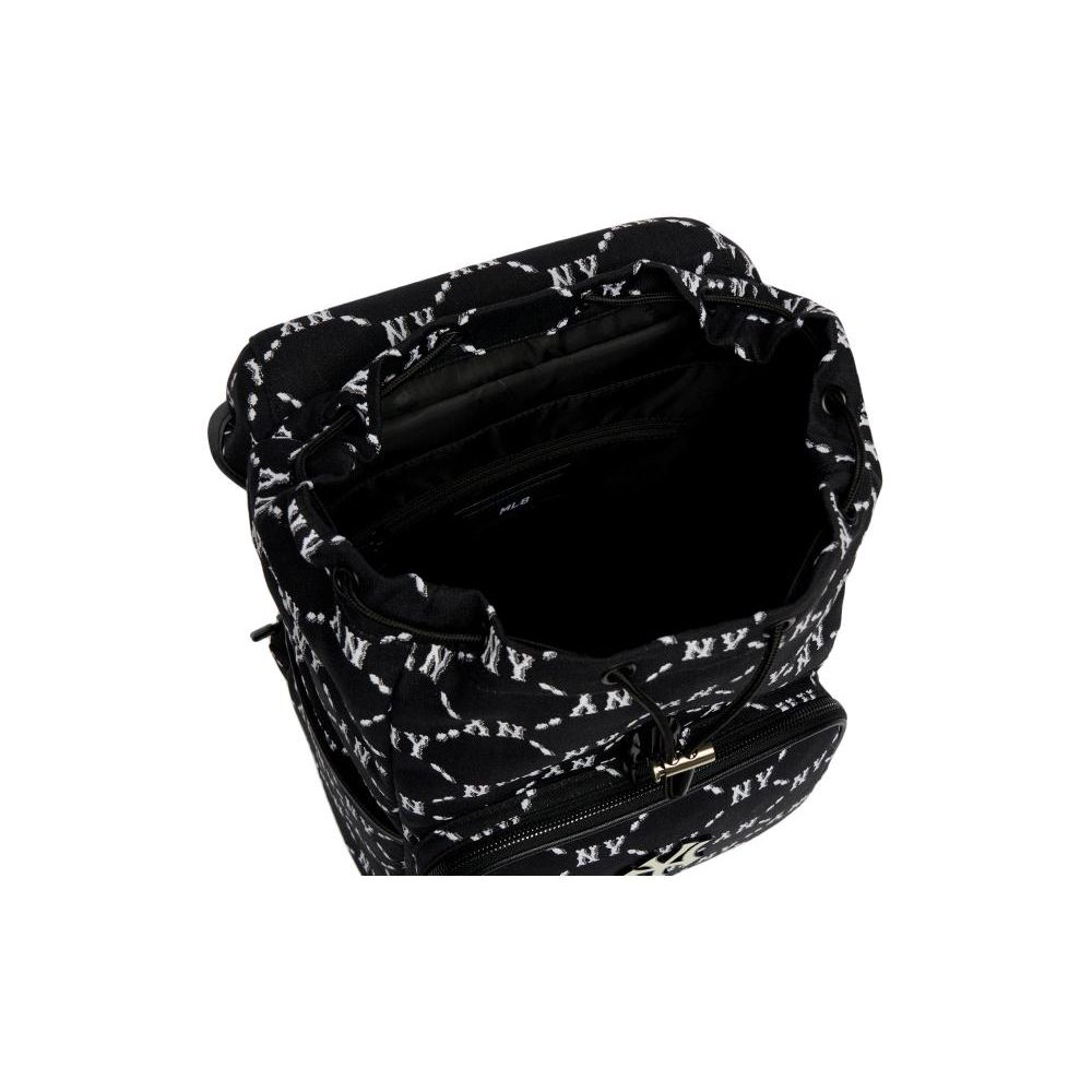 MLB Monogramm Serie Vintage Floral Bedruckt Buchstaben Logo Reißverschluss Nylon Laptop Rucksack Unisex Rucksack Schwarz 3ABKM022N-50BKS