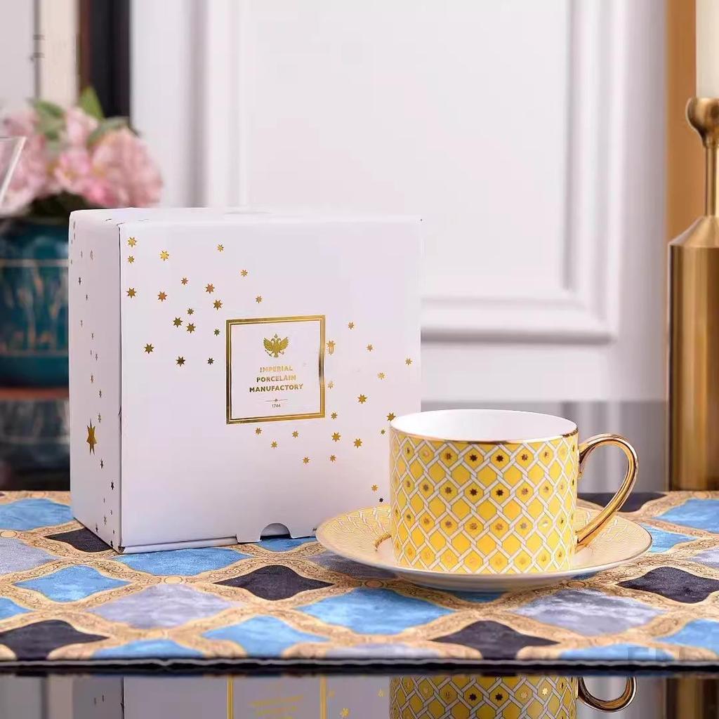 Ruský královský kostní porcelánový set šálku a podšálku na kávu - Keramika v evropském stylu pro odpolední čaj