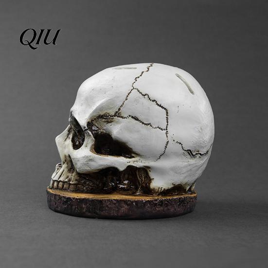 Odolný pryskyřičný blok na nože s držákem lebky, Strašidelný stojan s hlavou kostlivce se 7 přihrádkami, Halloweenský stojan na nože pro gotickou kuchyňskou desku