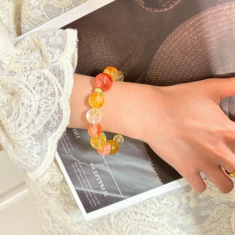 Handmade Natural Yellow Druzy Quartz Fluorite Red Crystal Bracelet Women Original Design High Aesthetic Appeal