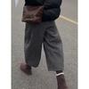 Loose Plus Size Plaid High Waist Wide Leg Pants for Women - Concealing, Casual Fit, Autumn/Winter