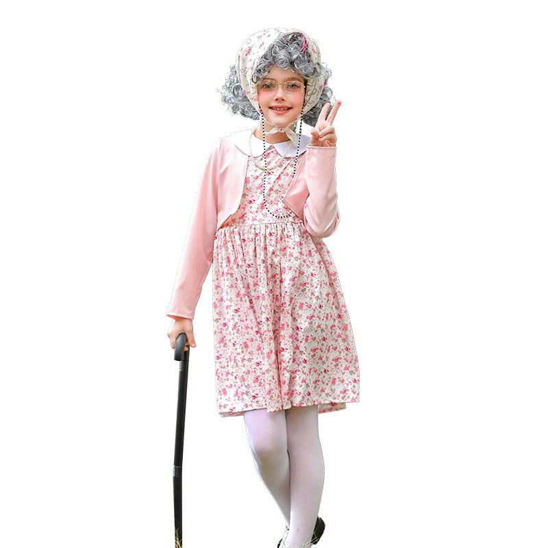 Carnival children's clothing floral skirt 100 days of school grandma suit funny dress cos old woman clothing