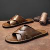 Herreslippers i skinn, avslappede enkle sandaler, sommer, høy kvalitet, komfortable, sklisikre mulesandaler for menn