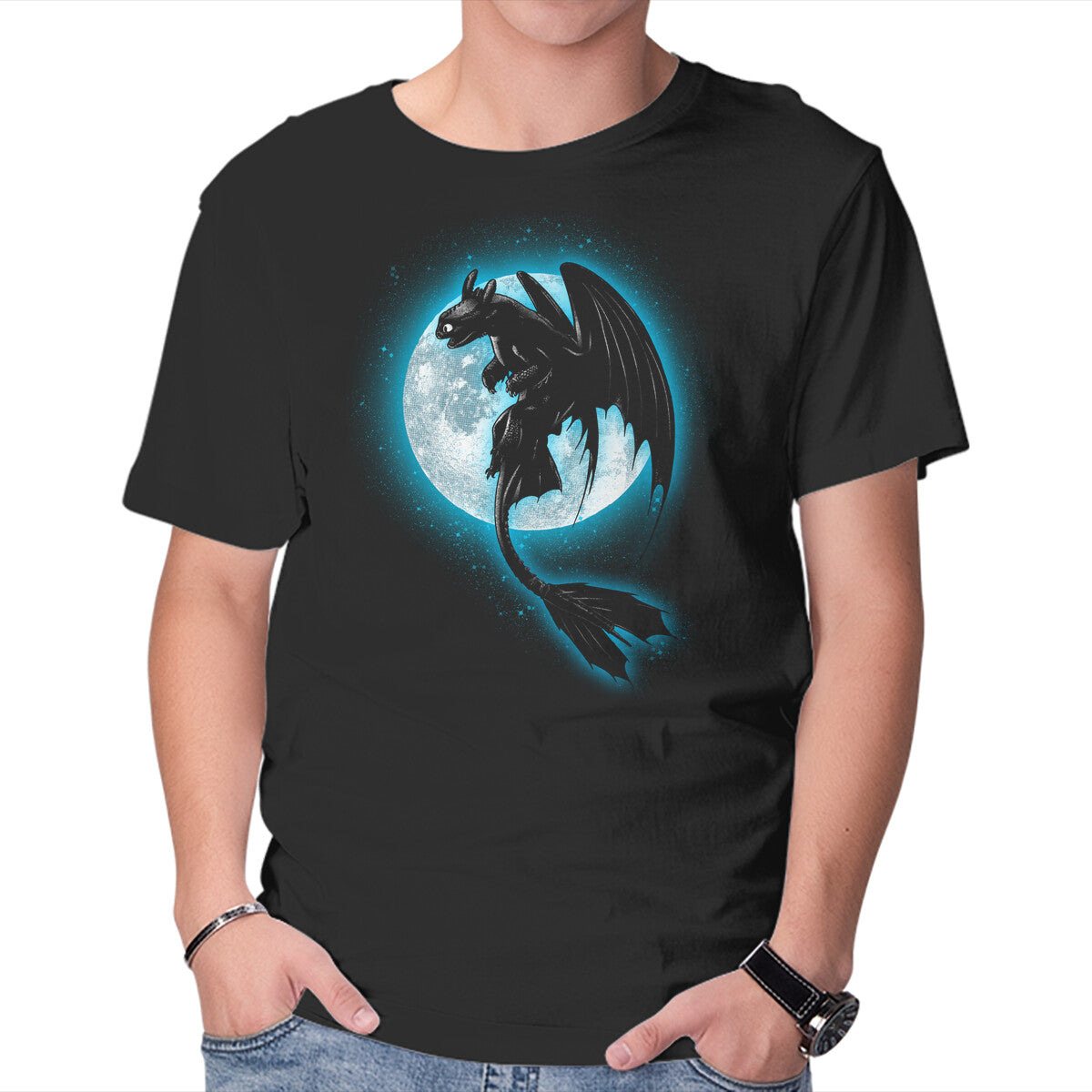 Unisex Crew Neck T-Shirt Moonlight Dragon Graphic Short Sleeve Casual Tee XXXL